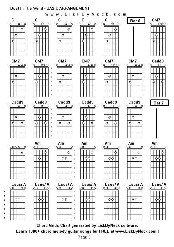 Chord Grids Chart of chord melody fingerstyle guitar song-Dust In The Wind - BASIC ARRANGEMENT,generated by LickByNeck software.